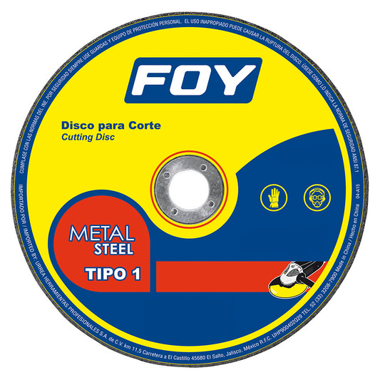 Paquete de 5 piezas de Disco abrasivo tipo 1 para metal 9" x 3 mm Foy