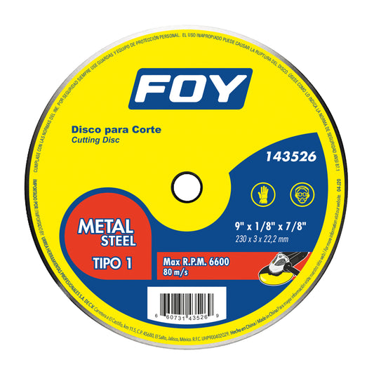 Paquete de 5 piezas de Disco abrasivo tipo 1 para metal 14" x 3.2 mm Foy