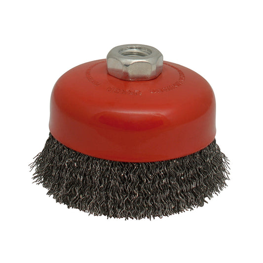 Carda copa ondulada alambre grueso 5" x 0.50 mm con rosca 5/8" Urrea