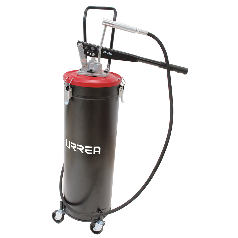 Inyector de grasa con cubeta de palanca con ruedas de 20 kg, 4,000 PSI Urrea