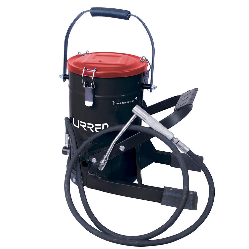 Inyector de grasa con cubeta de alta presión con pedal de 10 kg, 8,700 PSI Urrea