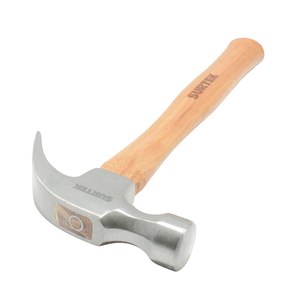 Martillo de uña curva pulido con mango de madera de 11", 8 oz Surtek