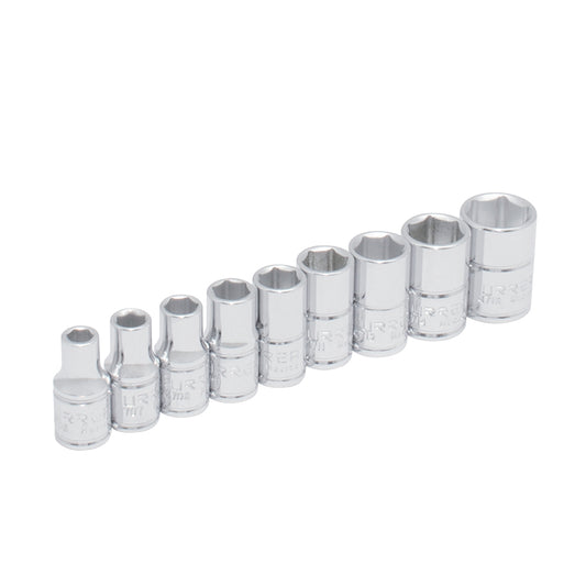 Juego de dados cuadro de 1/4", 6 puntas, en pulgadas, en riel, 9 piezas Urrea