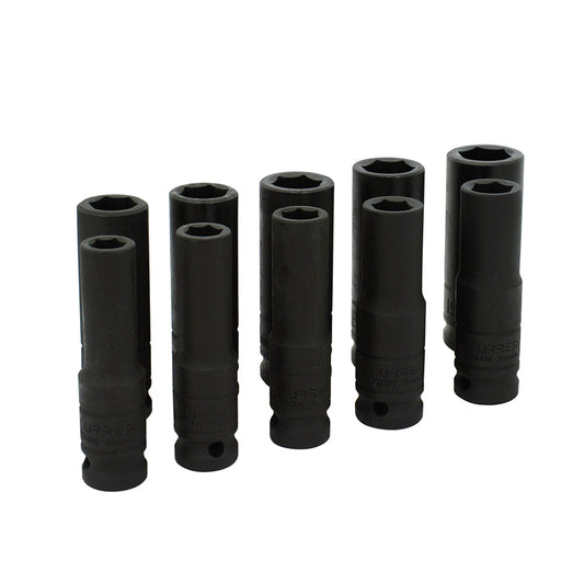 Juego de dados largos de impacto cuadro de 1/2", métricos, 6 puntas, 10 piezas Urrea