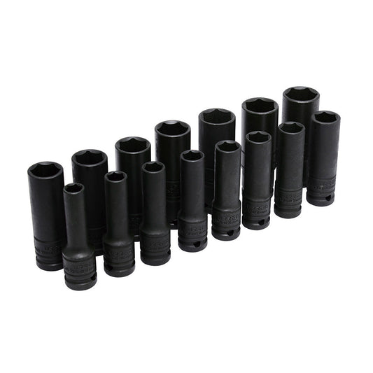 Juego de dados de impacto largos pared delgada cuadro de 1/2", 6 puntas, métricos, 15pz Urrea