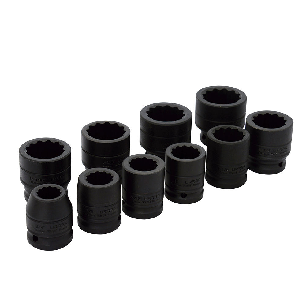 Juego de dados de impacto cuadro de 3/4", 12 puntas, en pulgadas, 10 piezas Urrea