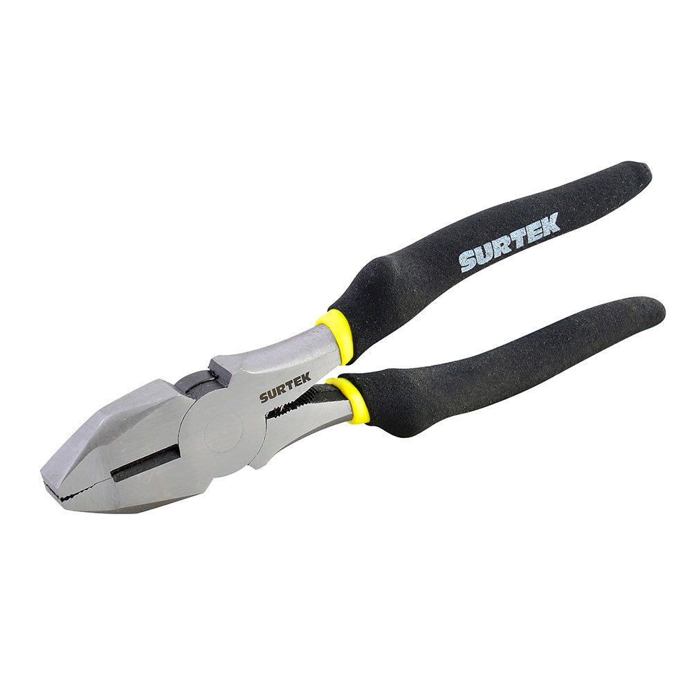 Pinza para electricista con mango rubber grip de 9", corte lateral nariz cuadrada Surtek