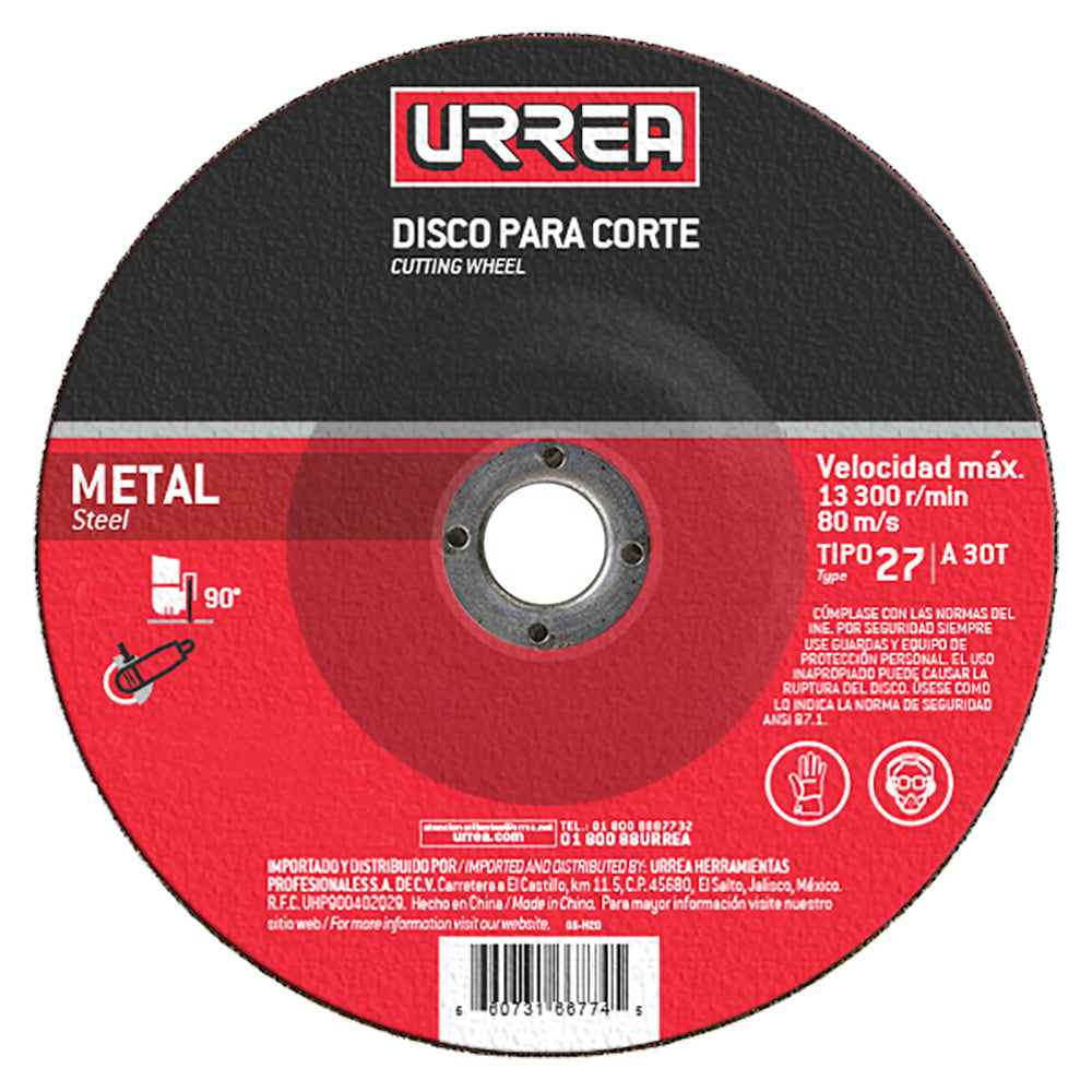 Paquete de 5 piezas de Disco abrasivo tipo 27 para metal 9" x 1/8" Urrea