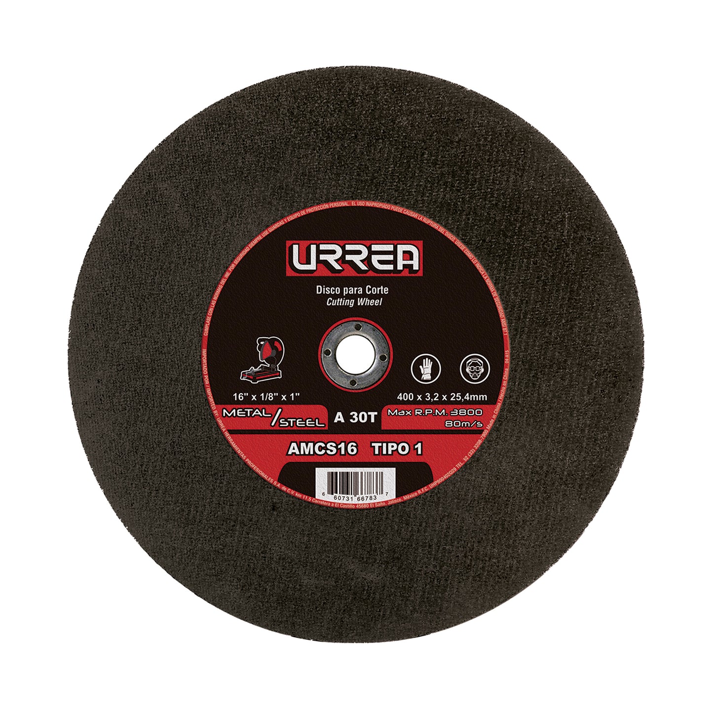 Paquete de 5 piezas de Disco abrasivo tipo 1 para metal 16" x 1/8" Urrea