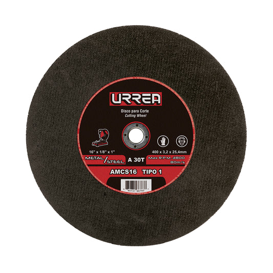 Paquete de 5 piezas de Disco abrasivo tipo 1 para metal 16" x 1/8" Urrea
