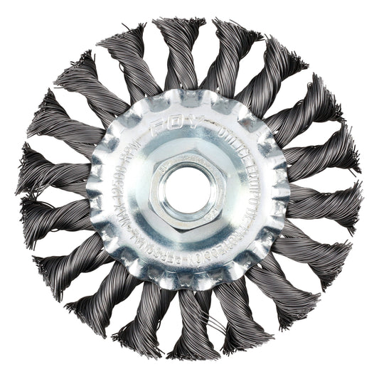 Carda circular trenzada alambre delgado 4" x 0.35 con rosca 5/8" Foy