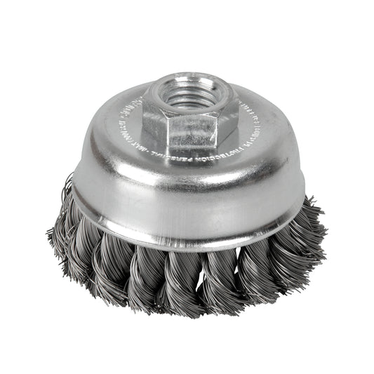Carda copa trenzada alambre delgado 4" x 0.35 mm con rosca 5/8" Surtek