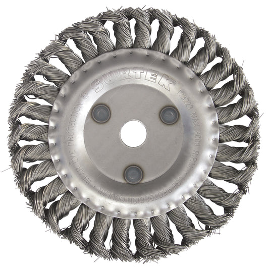 Carda circular trenzada alambre delgado 4" x 0.35 mm con rosca 5/8" Surtek