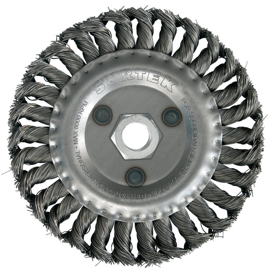 Carda circular trenzada alambre grueso 7" x 0.50 mm con rosca 7/8" Surtek