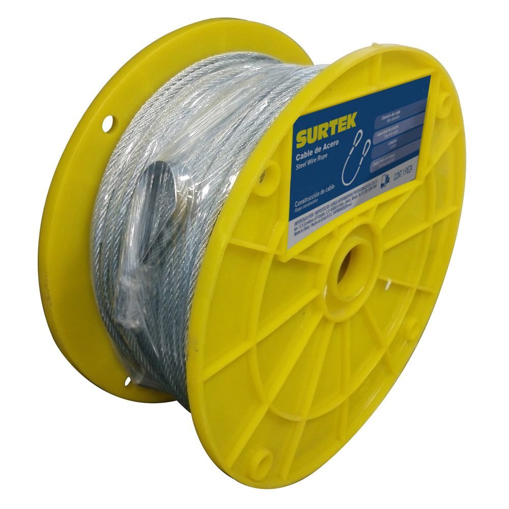 Cable de acero con guardacabo 3/16" x 76 m construcción de 7 x 7 Surtek