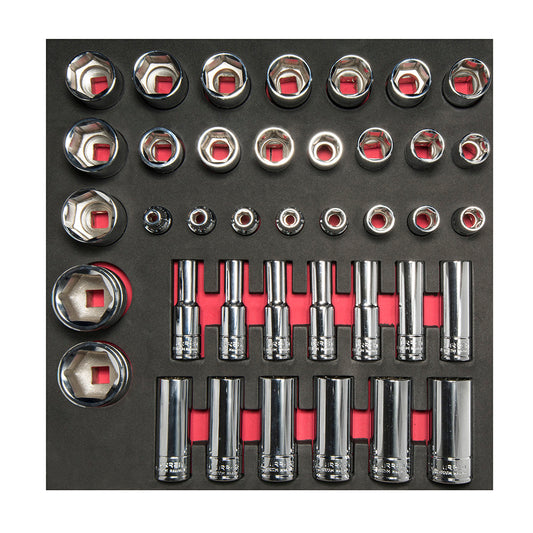 Juego de dados cortos y largos cuadro de 1/2" métricos, 39 piezas Urrea