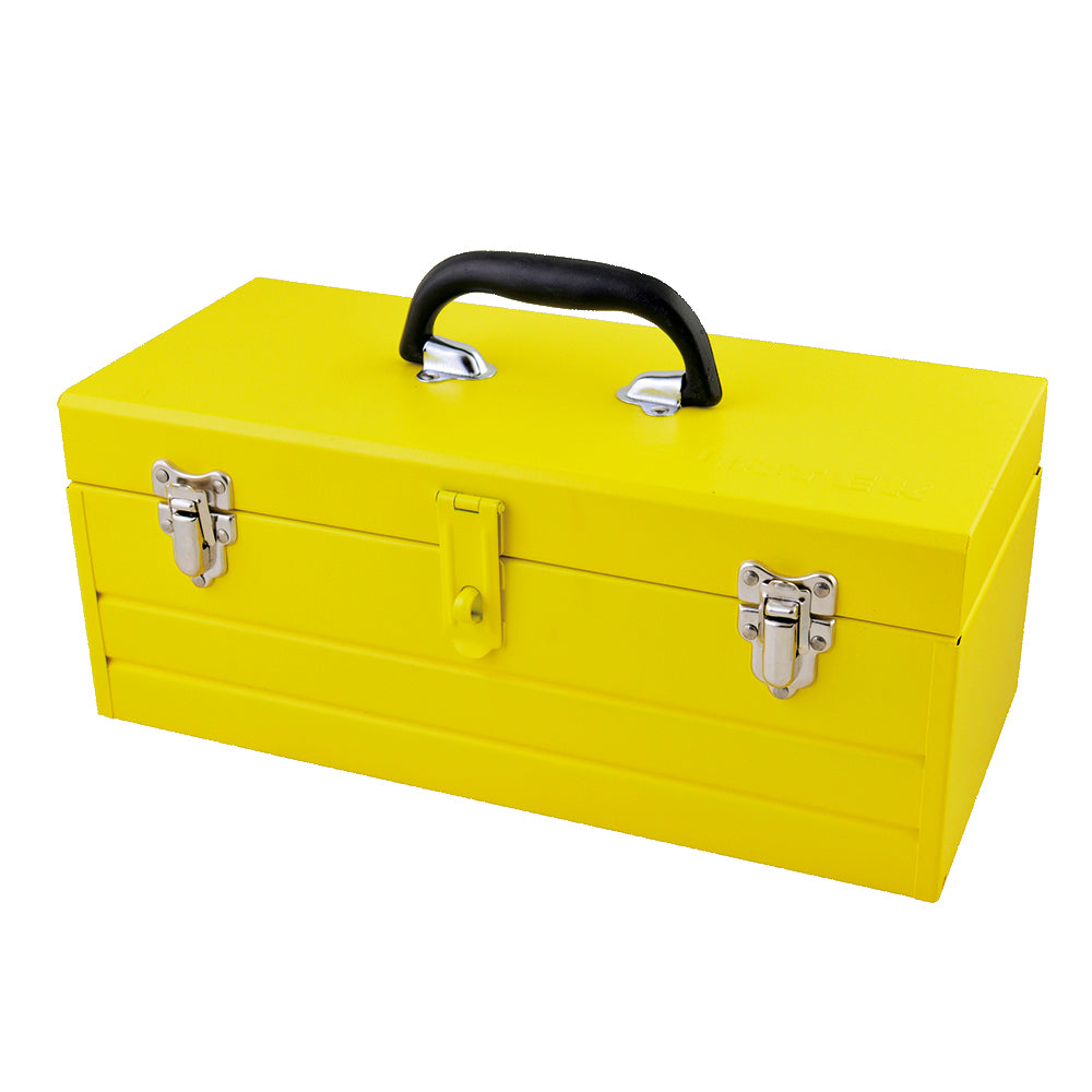 Caja portaherramientas metálica color amarillo con charola 16" x 7" x 6" Surtek