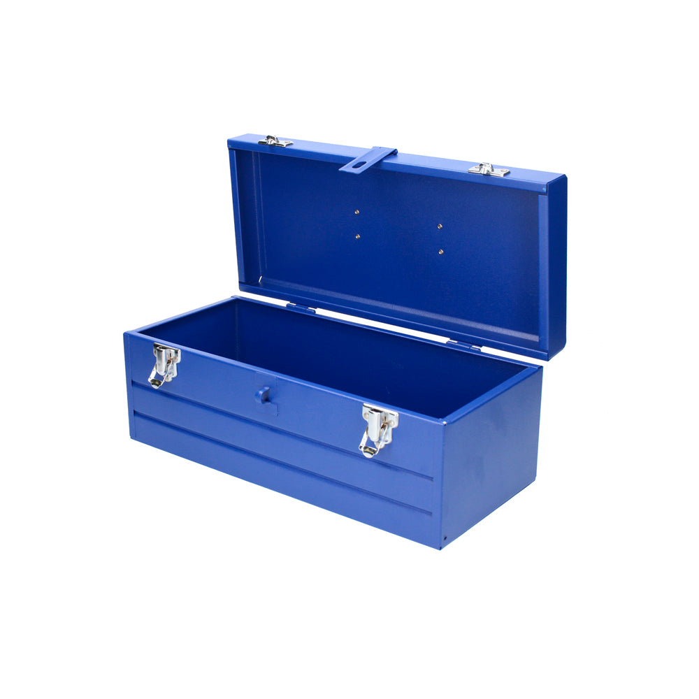 Caja portaherramientas metálica color azul con charola 16" x 7" x 6" Foy