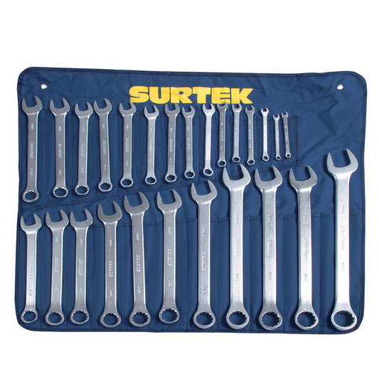 Juego de llaves combinadas satinadas métricas, 12 puntas, 26 piezas Surtek