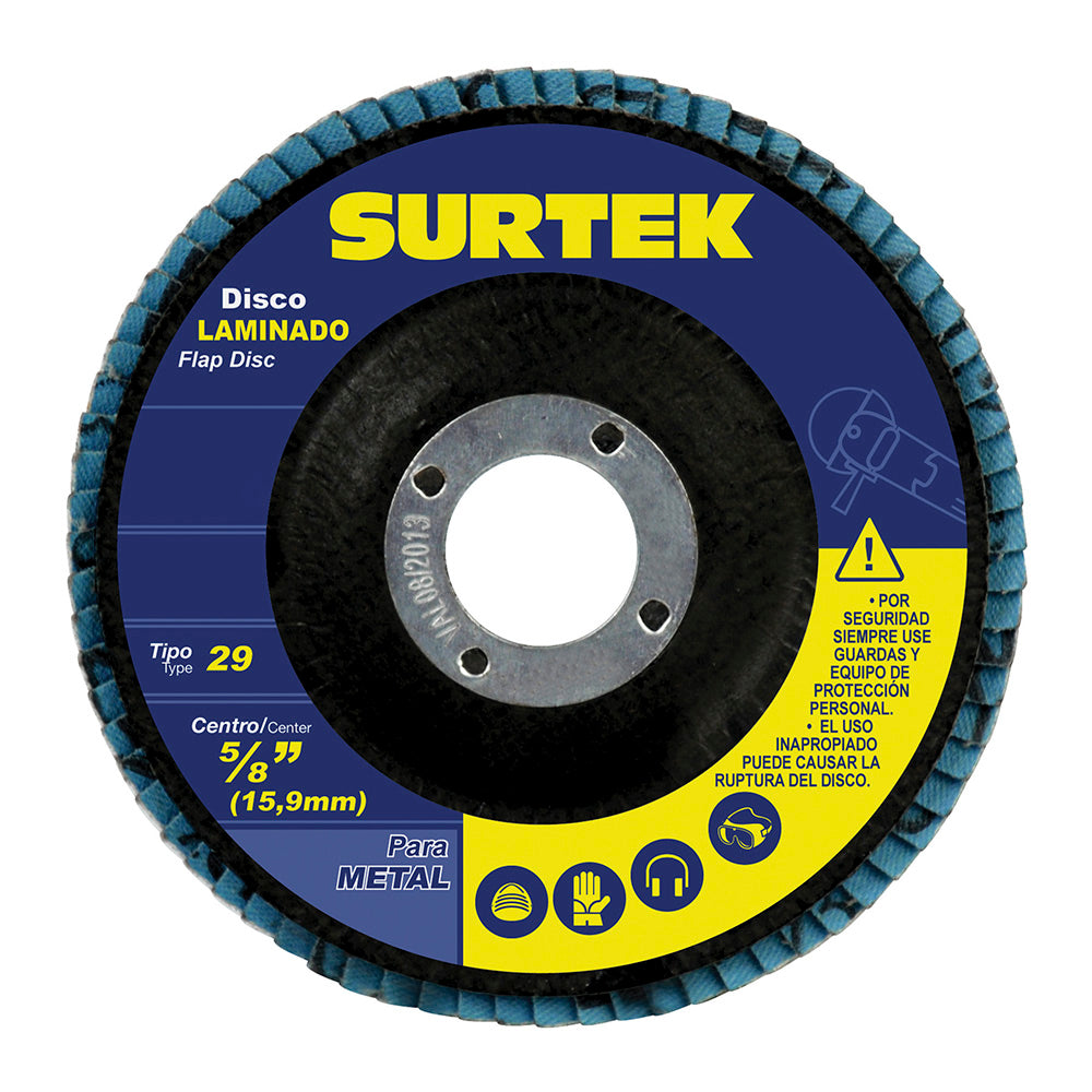 Paquete de 5 piezas de Disco laminado tipo 29 grano 60, 4-1/2" Surtek