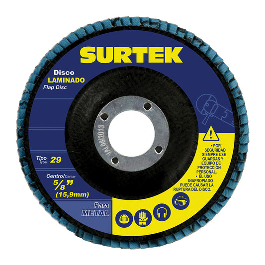 Paquete de 5 piezas de Disco laminado tipo 29 grano 60, 4-1/2" Surtek
