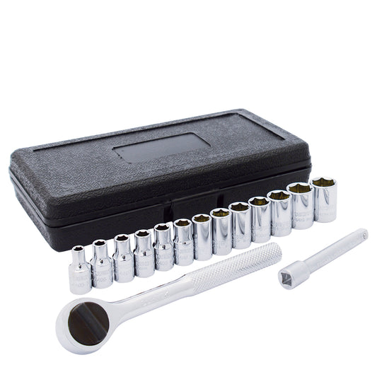 Juego de dados y accesorios cuadro de 1/4" en pulgadas, 6 puntas, 15 piezas Surtek