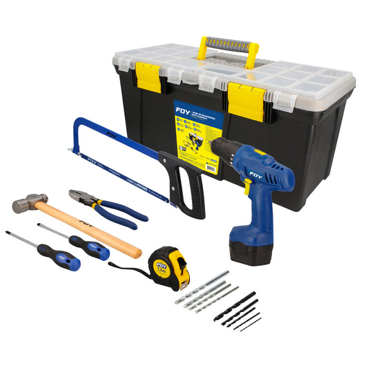 Juego combinado de herramienta para construcción con caja plástica, 17 piezas Foy