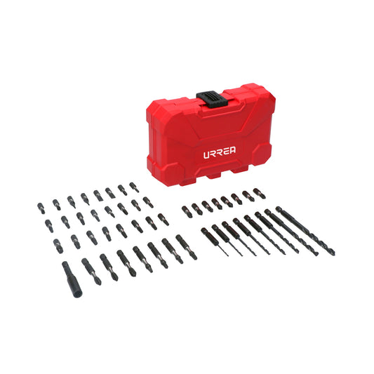 Juego de puntas y accesorios con sistema de amortiguación de impacto, 48 piezas Urrea