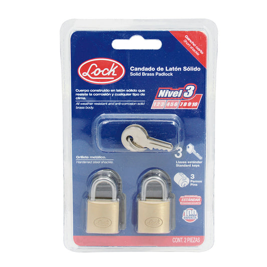 Juego de candados de latón cortos 25 mm, llave estándar, 2 piezas Lock