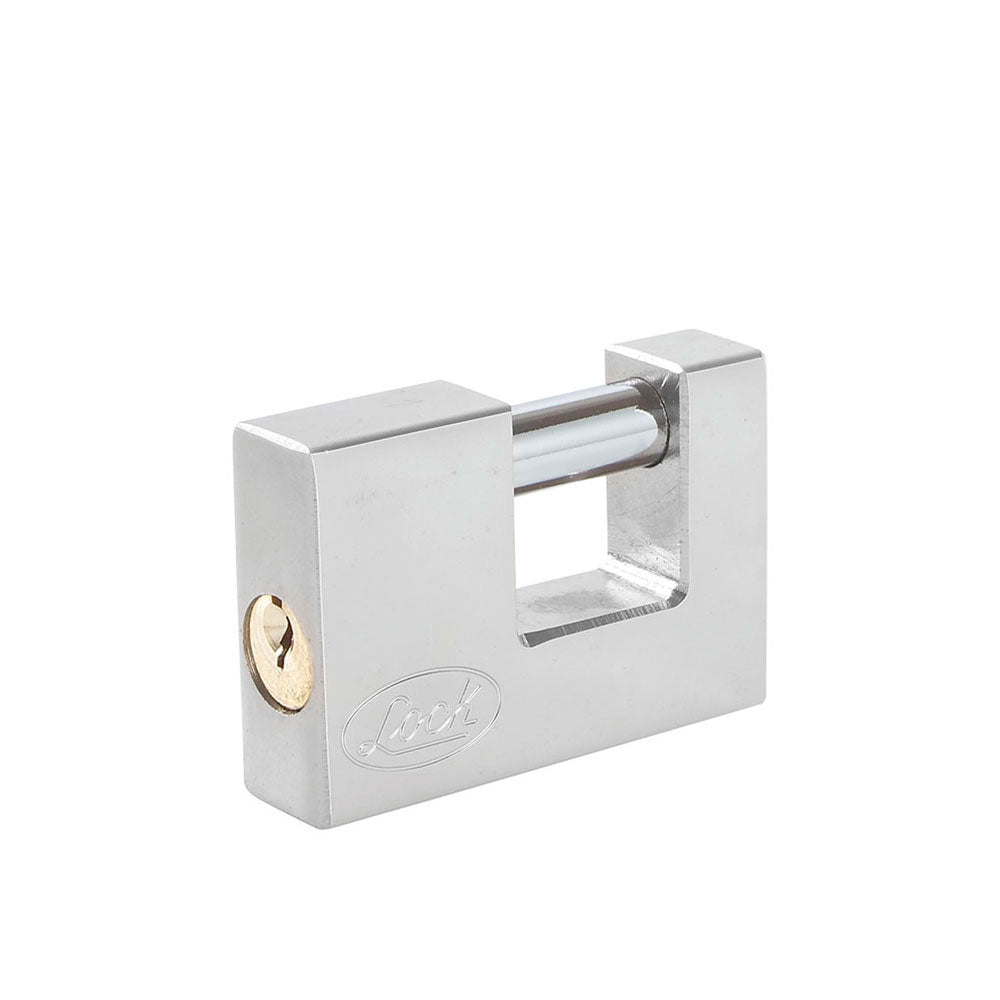 Candado de acero para cortina metálica 80 mm, cromo satinado, llave estándar Lock