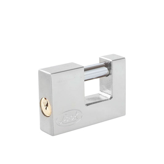 Candado de acero para cortina metálica 80 mm, cromo satinado, llave estándar Lock