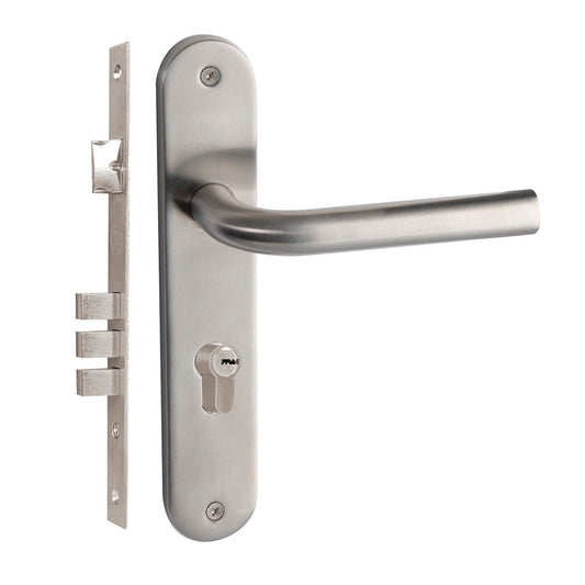 Manija Chatel con placa función doble, acero inoxidable, mecanismo embutir, visual Lock
