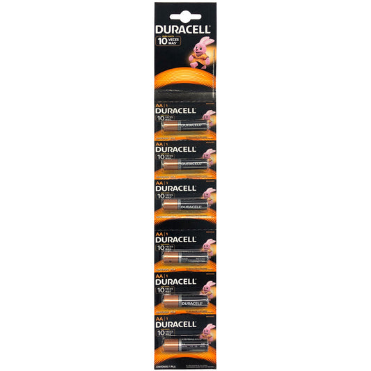 Paquete de 20 piezas de Tira de pilas alcalinas Duracell® "AA", 6 piezas Surtek
