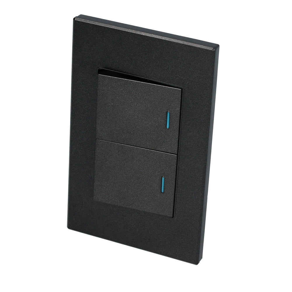 Paquete de 10 piezas de Placa 2 Interruptor 1/2, línea Premium, color negro Surtek