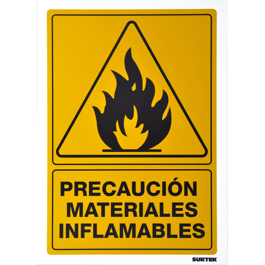 Paquete de 3 piezas de Señal "Precaución materiales inflamables" Surtek