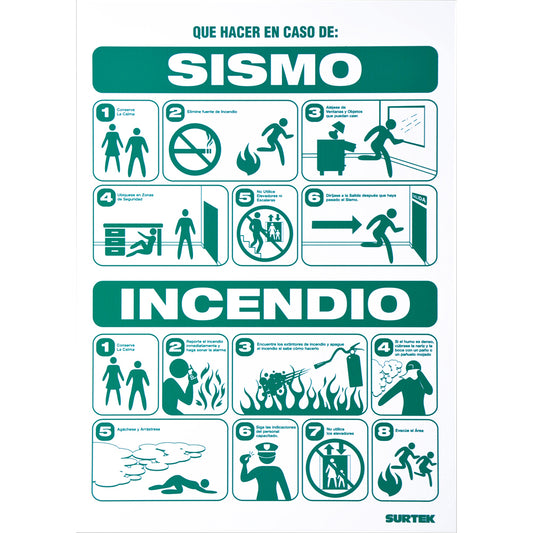 Paquete de 3 piezas de Señal "Sismo/incendio" Surtek