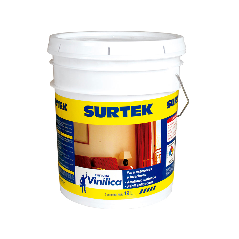 Cubeta de pintura vinílica 19 Lt color blanco Surtek