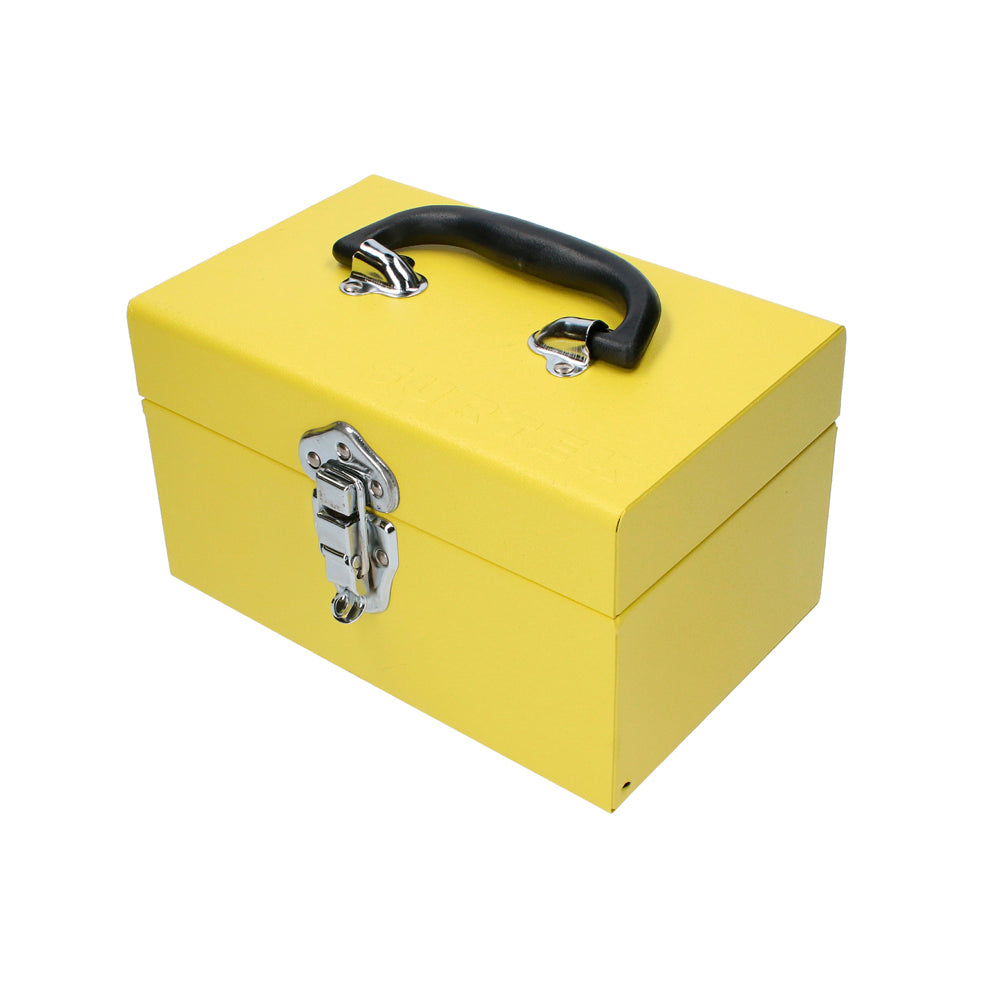 Caja portaherramientas metálica color amarillo 9" x 5" x 6" Surtek