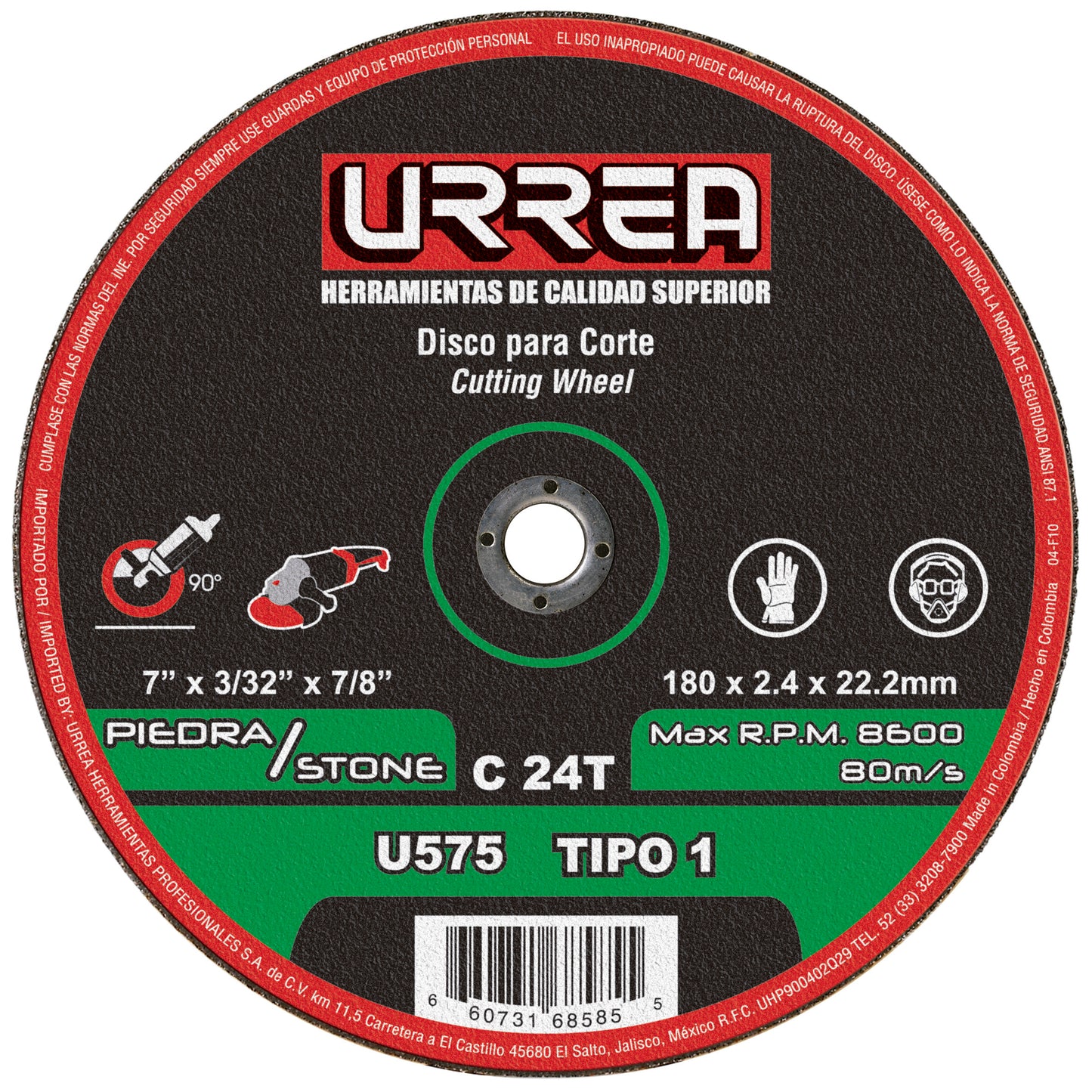 Paquete de 25 piezas de Disco abrasivo tipo 1 para piedra 7" x 3/32" Urrea