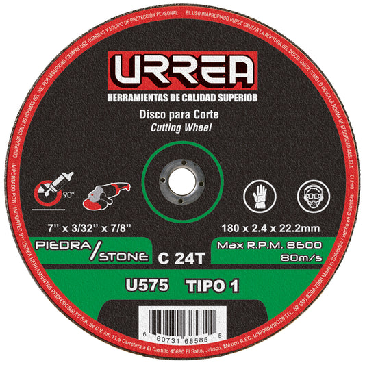 Paquete de 25 piezas de Disco abrasivo tipo 1 para piedra 7" x 3/32" Urrea