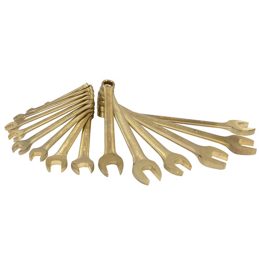 Juego de llaves combinadas de bronce-aluminio antichispa métricas, 12 puntas, 15 piezas Urrea